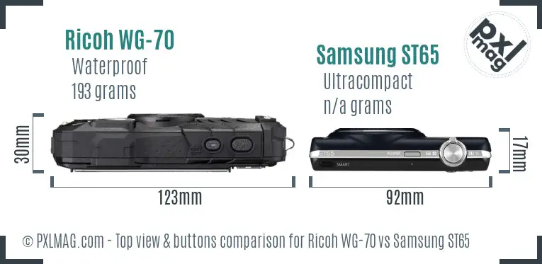 Ricoh WG-70 vs Samsung ST65 top view buttons comparison