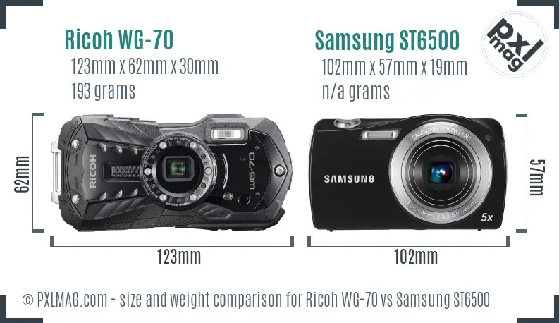 Ricoh WG-70 vs Samsung ST6500 size comparison