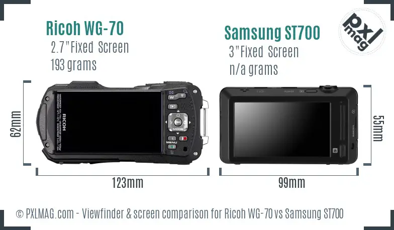 Ricoh WG-70 vs Samsung ST700 Screen and Viewfinder comparison