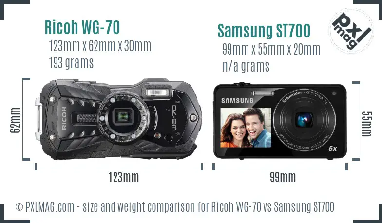 Ricoh WG-70 vs Samsung ST700 size comparison