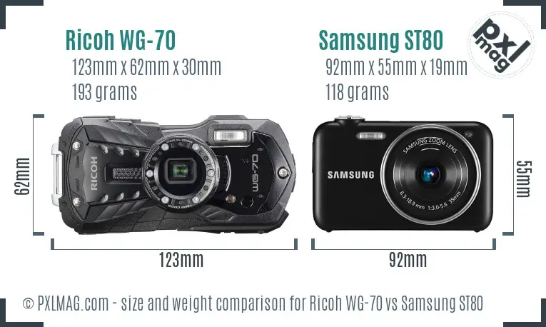 Ricoh WG-70 vs Samsung ST80 size comparison