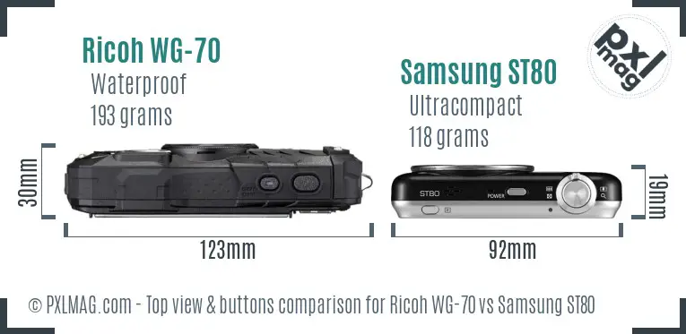 Ricoh WG-70 vs Samsung ST80 top view buttons comparison