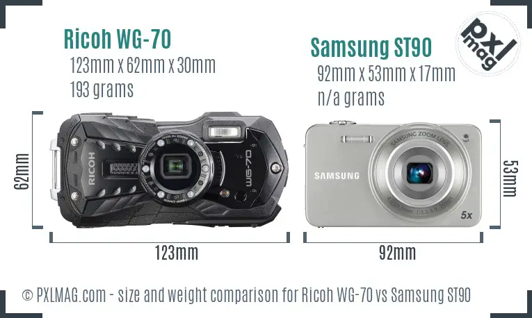 Ricoh WG-70 vs Samsung ST90 size comparison