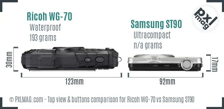 Ricoh WG-70 vs Samsung ST90 top view buttons comparison