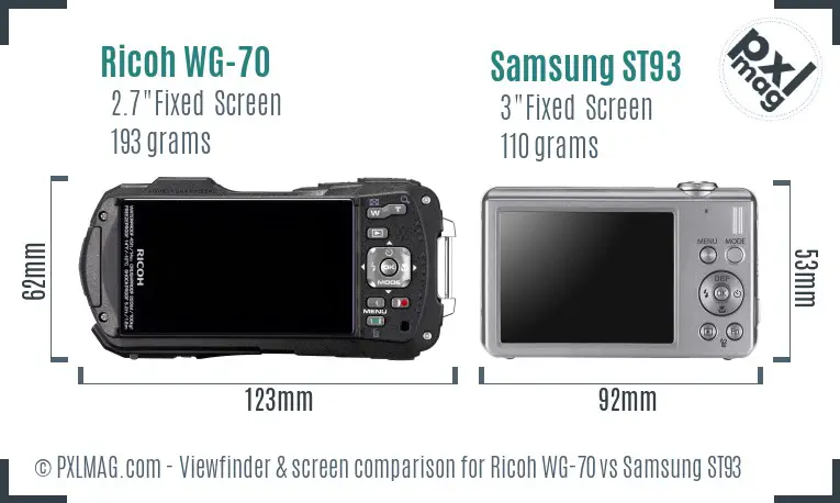 Ricoh WG-70 vs Samsung ST93 Screen and Viewfinder comparison