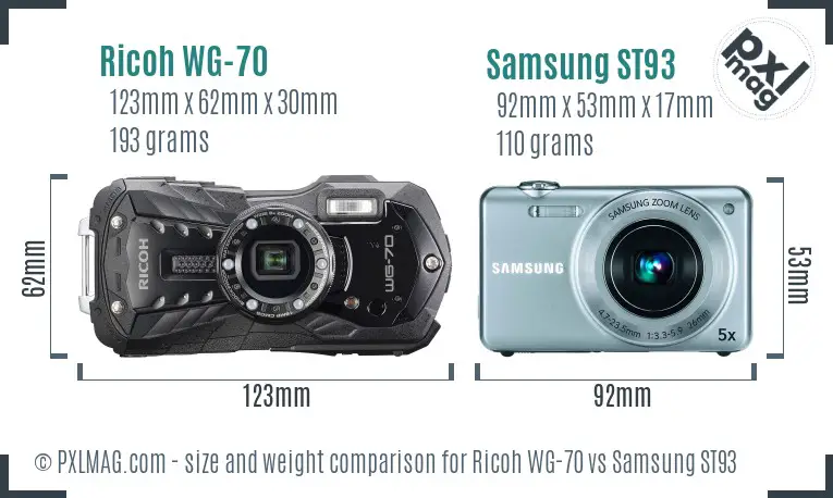 Ricoh WG-70 vs Samsung ST93 size comparison