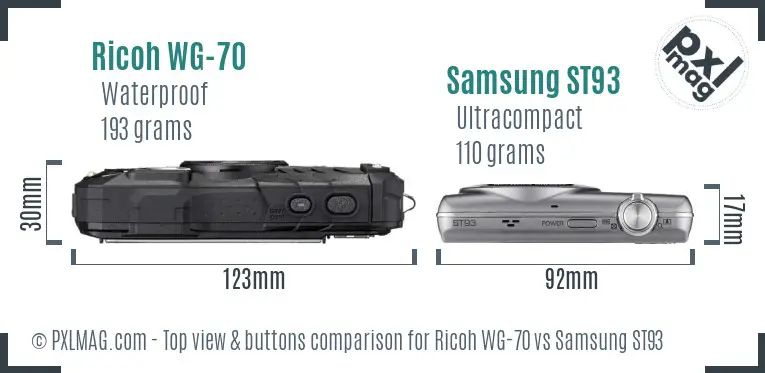 Ricoh WG-70 vs Samsung ST93 top view buttons comparison