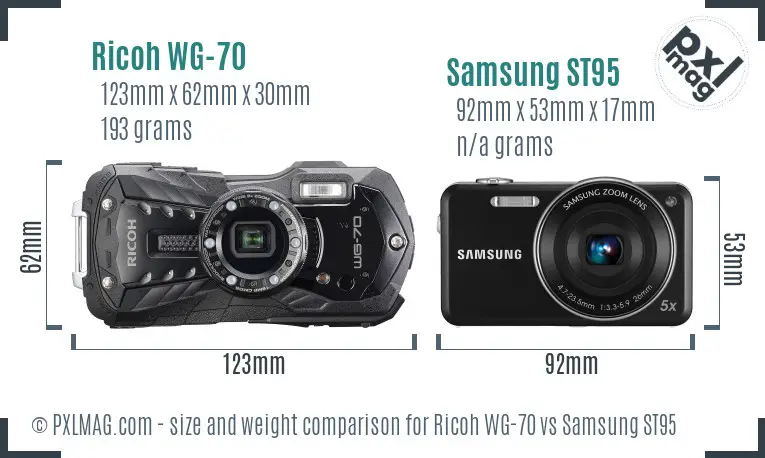 Ricoh WG-70 vs Samsung ST95 size comparison