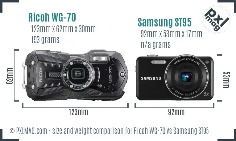 Ricoh WG-70 vs Samsung ST95 size comparison Ricoh WG-70 vs Samsung ST95 size comparison