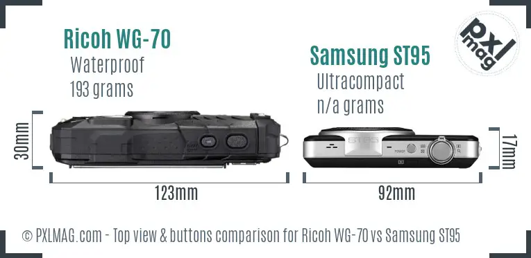 Ricoh WG-70 vs Samsung ST95 top view buttons comparison