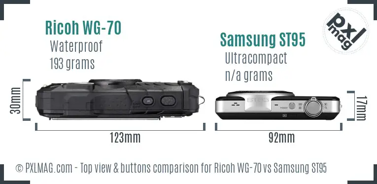 Ricoh WG-70 vs Samsung ST95 top view buttons comparison Ricoh WG-70 vs Samsung ST95 top view buttons comparison