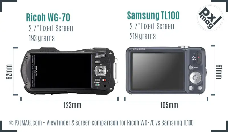 Ricoh WG-70 vs Samsung TL100 Screen and Viewfinder comparison