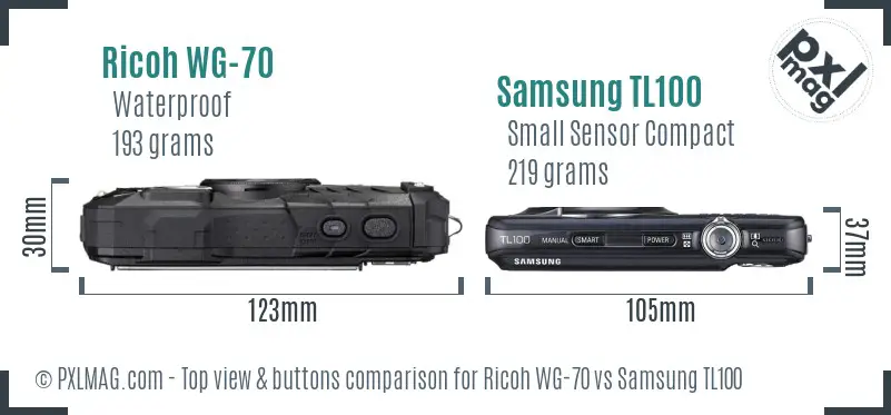 Ricoh WG-70 vs Samsung TL100 top view buttons comparison