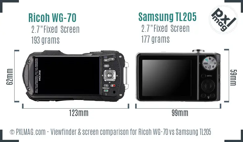 Ricoh WG-70 vs Samsung TL205 Screen and Viewfinder comparison