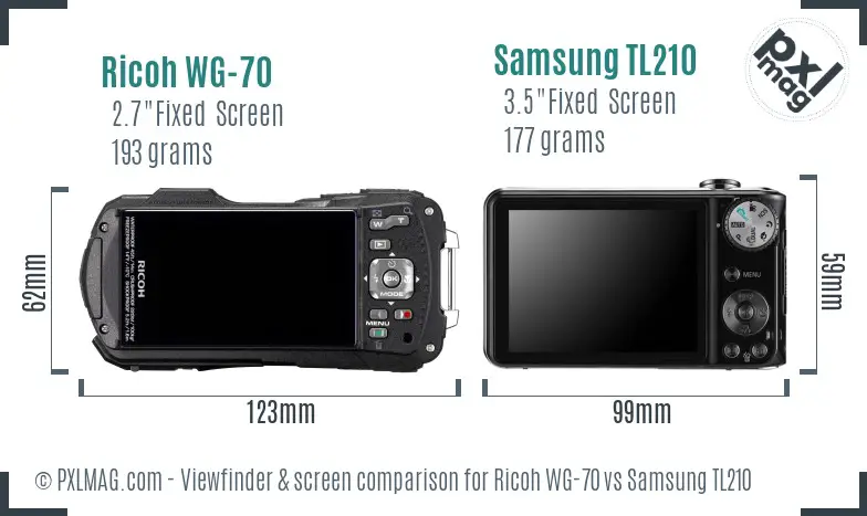 Ricoh WG-70 vs Samsung TL210 Screen and Viewfinder comparison