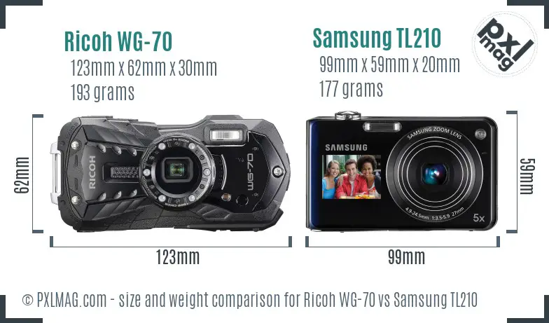 Ricoh WG-70 vs Samsung TL210 size comparison