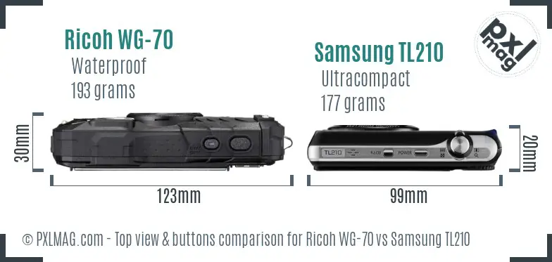 Ricoh WG-70 vs Samsung TL210 top view buttons comparison