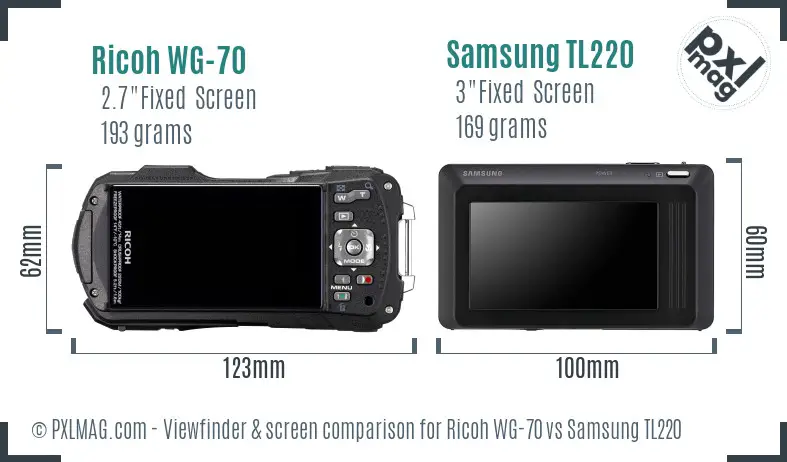 Ricoh WG-70 vs Samsung TL220 Screen and Viewfinder comparison