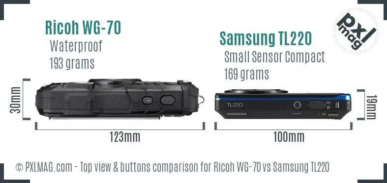 Ricoh WG-70 vs Samsung TL220 top view buttons comparison