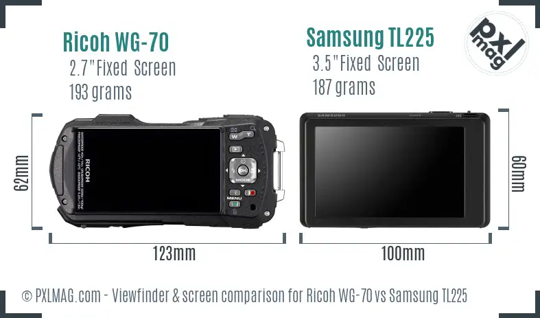 Ricoh WG-70 vs Samsung TL225 Screen and Viewfinder comparison