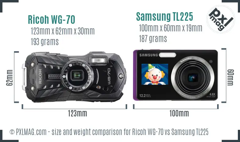 Ricoh WG-70 vs Samsung TL225 size comparison