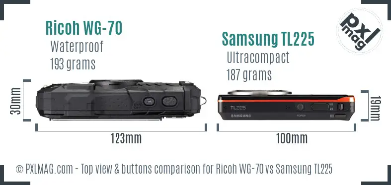 Ricoh WG-70 vs Samsung TL225 top view buttons comparison