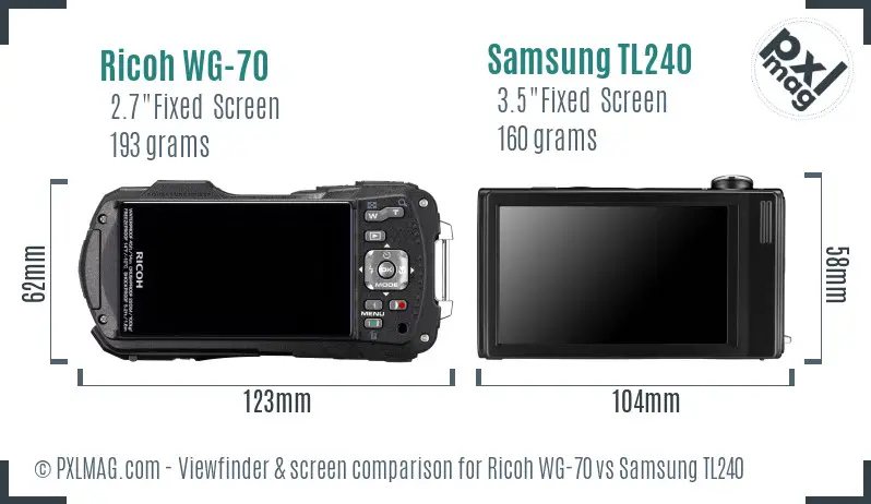 Ricoh WG-70 vs Samsung TL240 Screen and Viewfinder comparison