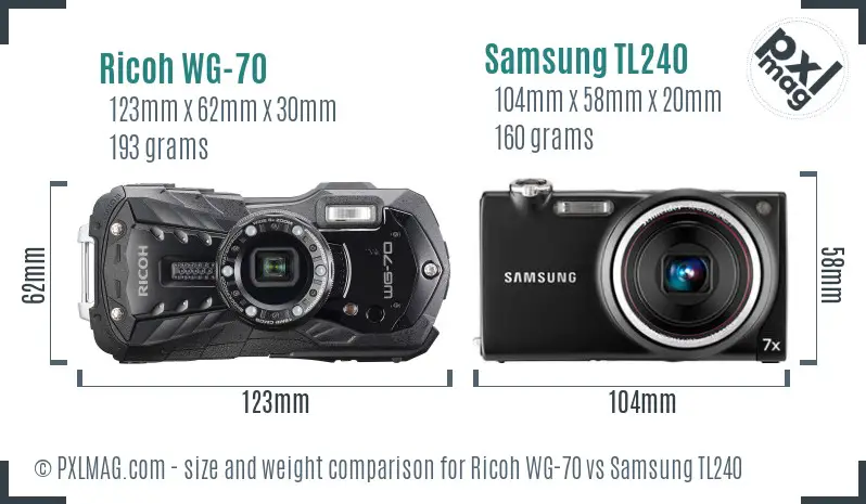 Ricoh WG-70 vs Samsung TL240 size comparison