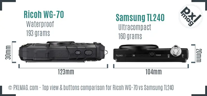 Ricoh WG-70 vs Samsung TL240 top view buttons comparison