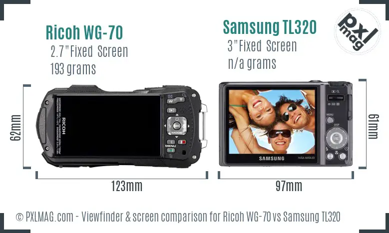 Ricoh WG-70 vs Samsung TL320 Screen and Viewfinder comparison