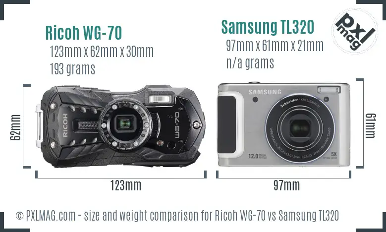 Ricoh WG-70 vs Samsung TL320 size comparison