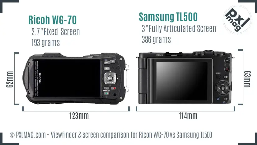 Ricoh WG-70 vs Samsung TL500 Screen and Viewfinder comparison