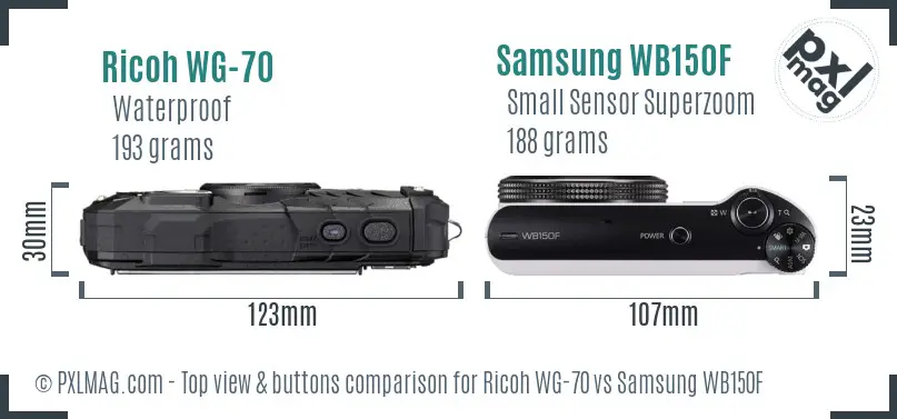 Ricoh WG-70 vs Samsung WB150F top view buttons comparison