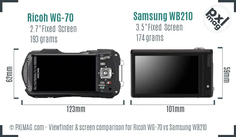 Ricoh WG-70 vs Samsung WB210 Screen and Viewfinder comparison