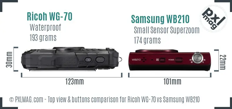 Ricoh WG-70 vs Samsung WB210 top view buttons comparison