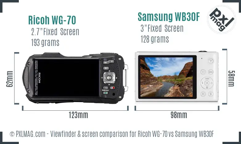 Ricoh WG-70 vs Samsung WB30F Screen and Viewfinder comparison