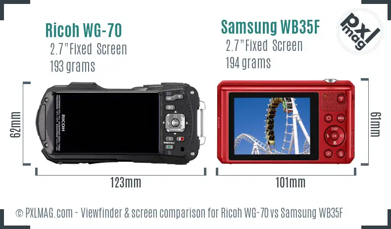 Ricoh WG-70 vs Samsung WB35F Screen and Viewfinder comparison