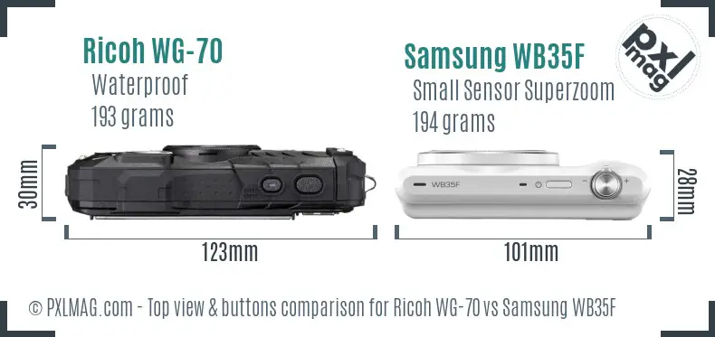 Ricoh WG-70 vs Samsung WB35F top view buttons comparison