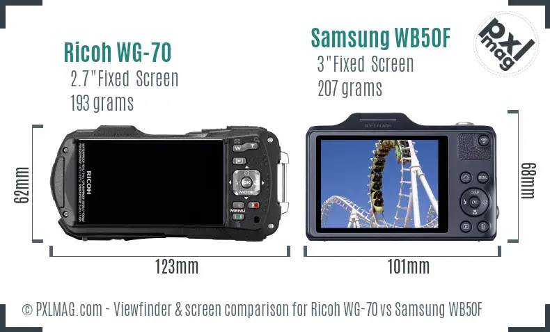 Ricoh WG-70 vs Samsung WB50F Screen and Viewfinder comparison