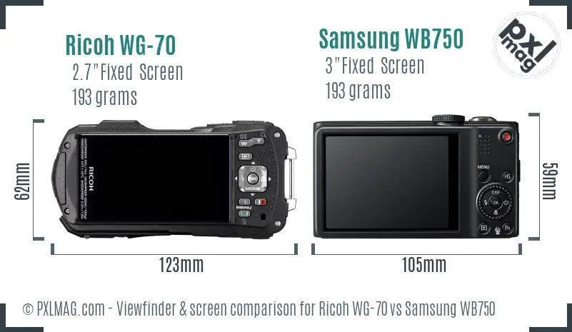 Ricoh WG-70 vs Samsung WB750 Screen and Viewfinder comparison