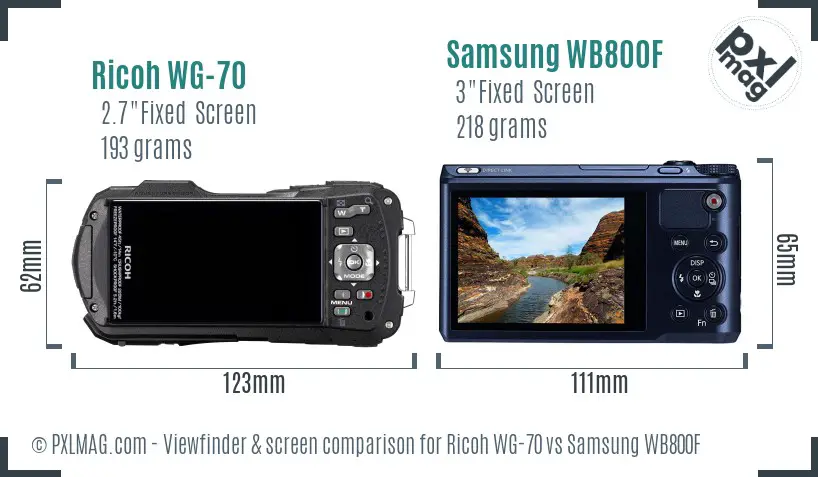 Ricoh WG-70 vs Samsung WB800F Screen and Viewfinder comparison