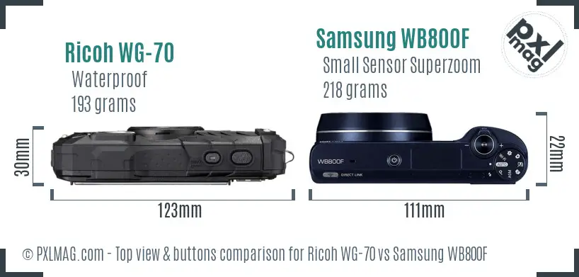 Ricoh WG-70 vs Samsung WB800F top view buttons comparison