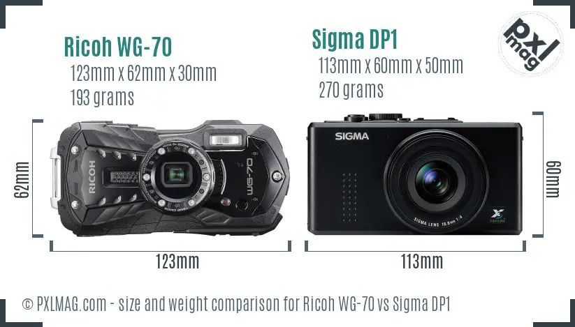 Ricoh WG-70 vs Sigma DP1 size comparison