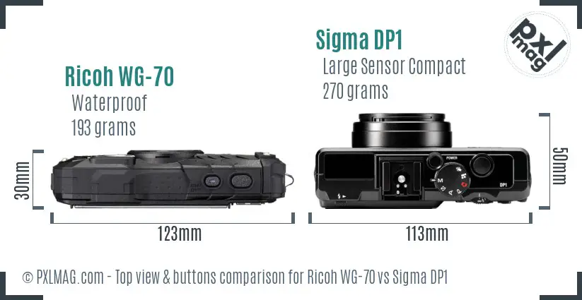 Ricoh WG-70 vs Sigma DP1 top view buttons comparison