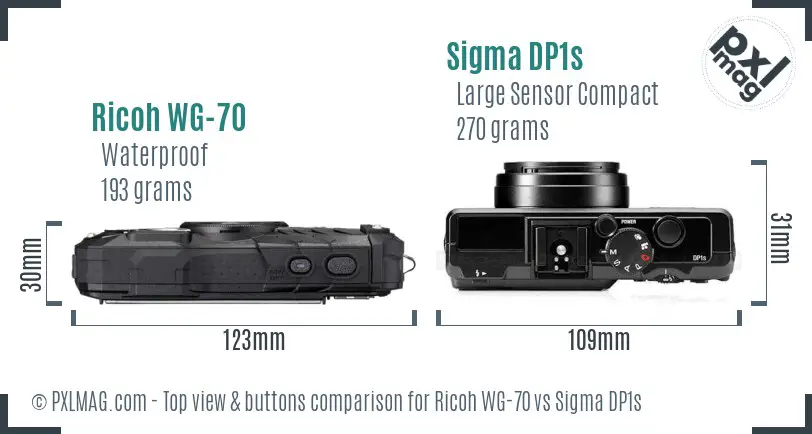 Ricoh WG-70 vs Sigma DP1s top view buttons comparison