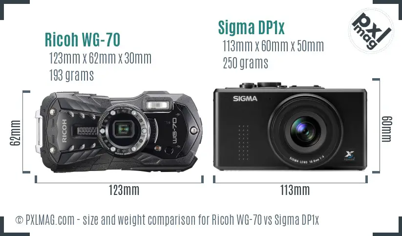 Ricoh WG-70 vs Sigma DP1x size comparison