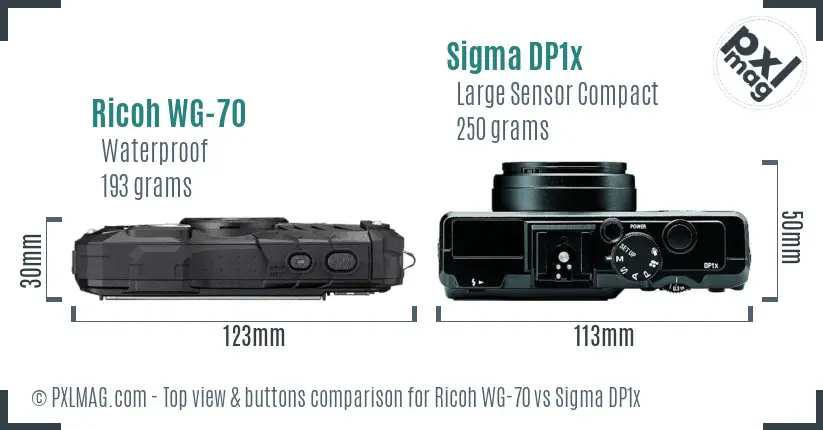 Ricoh WG-70 vs Sigma DP1x top view buttons comparison