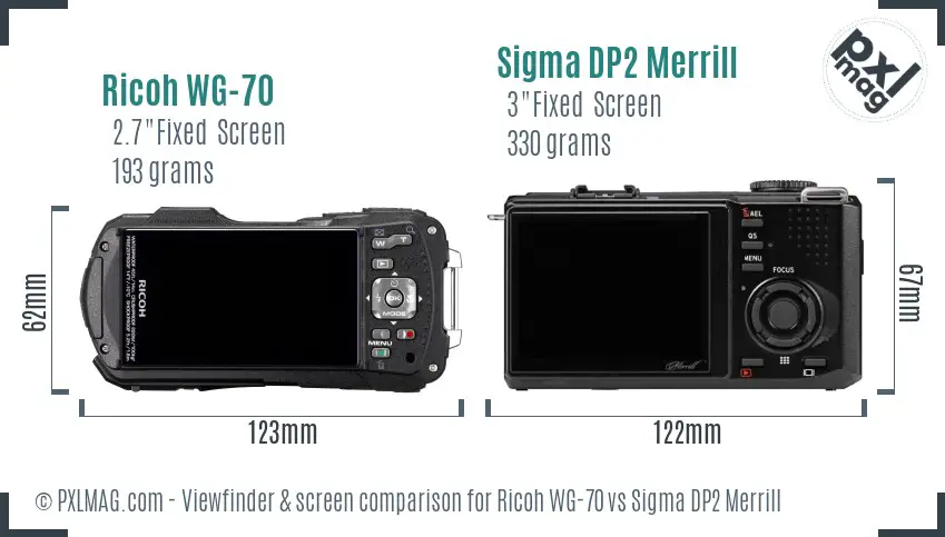 Ricoh WG-70 vs Sigma DP2 Merrill Screen and Viewfinder comparison