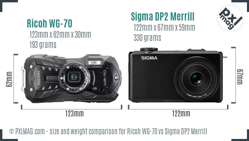 Ricoh WG-70 vs Sigma DP2 Merrill size comparison