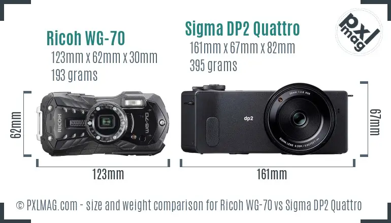 Ricoh WG-70 vs Sigma DP2 Quattro size comparison